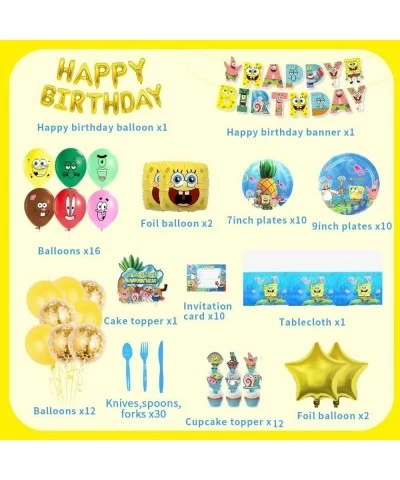 Yellow Sponge CartoonTheme Party Supplies Birthday Decorations Squarepants Party Supplies Include Banner Cake Toppers Plates ...