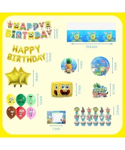 Yellow Sponge CartoonTheme Party Supplies Birthday Decorations Squarepants Party Supplies Include Banner Cake Toppers Plates ...