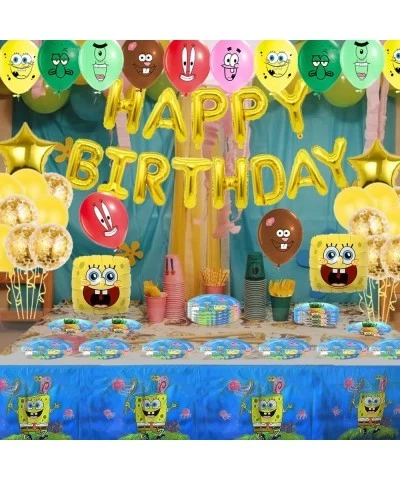 Yellow Sponge CartoonTheme Party Supplies Birthday Decorations Squarepants Party Supplies Include Banner Cake Toppers Plates ...