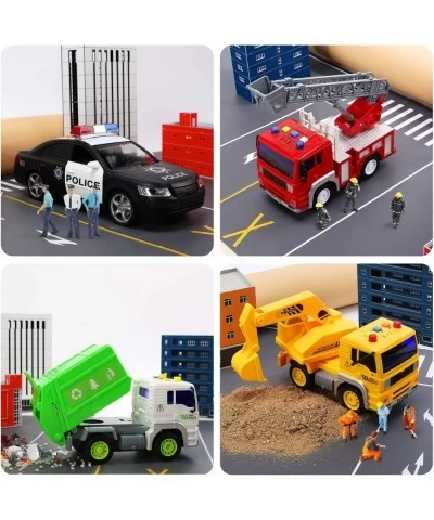 4 Pack Fire Truck Construction Truck Police Car and Garbage Truck with Sound and Light Pull Back Cars Push and Go Cars Fricti...