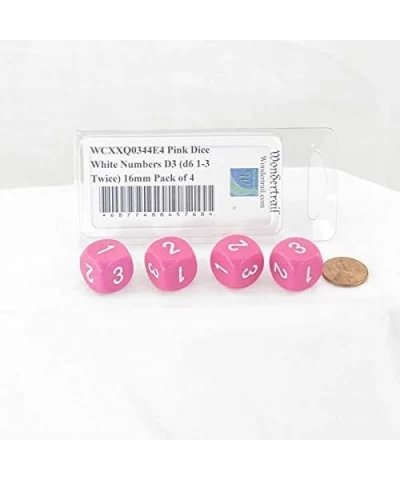 Pink Opaque Dice with White Numbers D3 (d6 1-3 Twice) 16mm (5/8in) Pack of 4 Wondertrail $17.17 Game Accessories