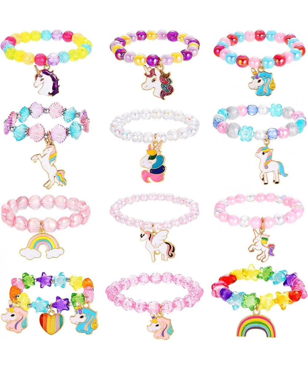 12 Pieces Colorful Unicorn Bracelet Unicorn Beads Bracelets Rainbow Unicorn Beaded Bracelet Cute Friendship Stretchy Costume ...