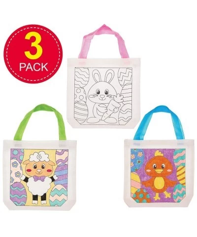 AT517 Easter Color in Fabric Bags - Pack of 3 Fabric Canvas Carrier for Kids to Personalize and Paint Your Own in Children's ...