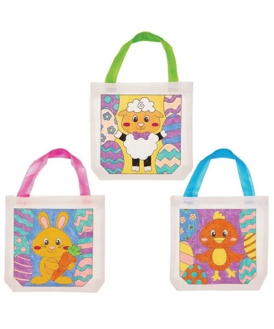 AT517 Easter Color in Fabric Bags - Pack of 3 Fabric Canvas Carrier for Kids to Personalize and Paint Your Own in Children's ...