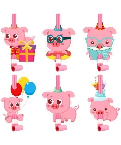 12 Pcs Pig Party Blowers Blowout Colorful Birthday Noise Makers Blow Horn Party Whistles for Pig Theme Party Pink Pig Girl Pa...