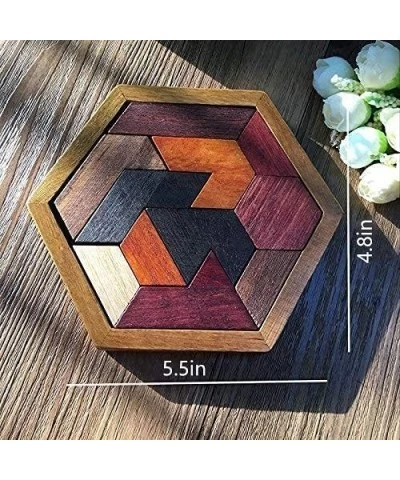 Hexagon Tangram Puzzle Wooden Puzzle for Children and Adults Challenging Puzzles Wooden Brain Teasers Puzzle for Adults Puzzl...