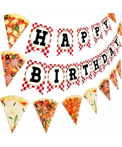 Pizza Photo Pennant Banner 3 Pieces Pizza Happy Birthday Banner Pizza Theme Party Decoration Pre-assembled Pizza Slice Buntin...