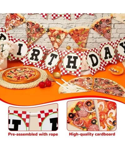 Pizza Photo Pennant Banner 3 Pieces Pizza Happy Birthday Banner Pizza Theme Party Decoration Pre-assembled Pizza Slice Buntin...