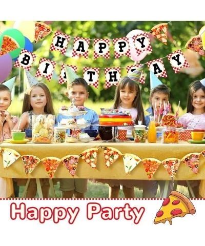 Pizza Photo Pennant Banner 3 Pieces Pizza Happy Birthday Banner Pizza Theme Party Decoration Pre-assembled Pizza Slice Buntin...