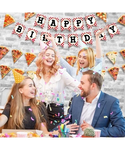 Pizza Photo Pennant Banner 3 Pieces Pizza Happy Birthday Banner Pizza Theme Party Decoration Pre-assembled Pizza Slice Buntin...