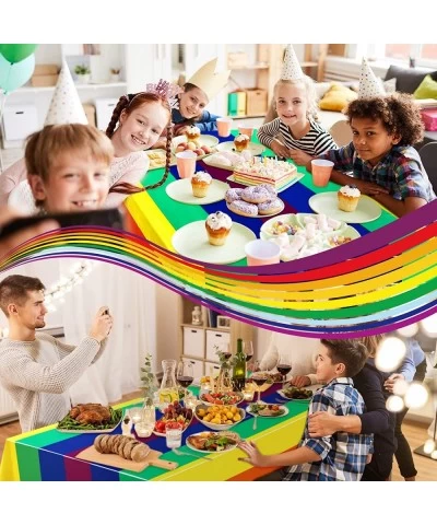 Bulk Rainbow Tablecloth Carnival Pride Disposable Plastic Tablecloth Rectangle Rainbow Tablecover Rainbow Birthday Party Supp...