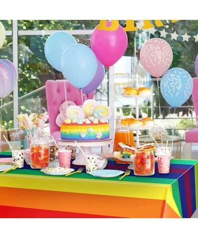 Bulk Rainbow Tablecloth Carnival Pride Disposable Plastic Tablecloth Rectangle Rainbow Tablecover Rainbow Birthday Party Supp...