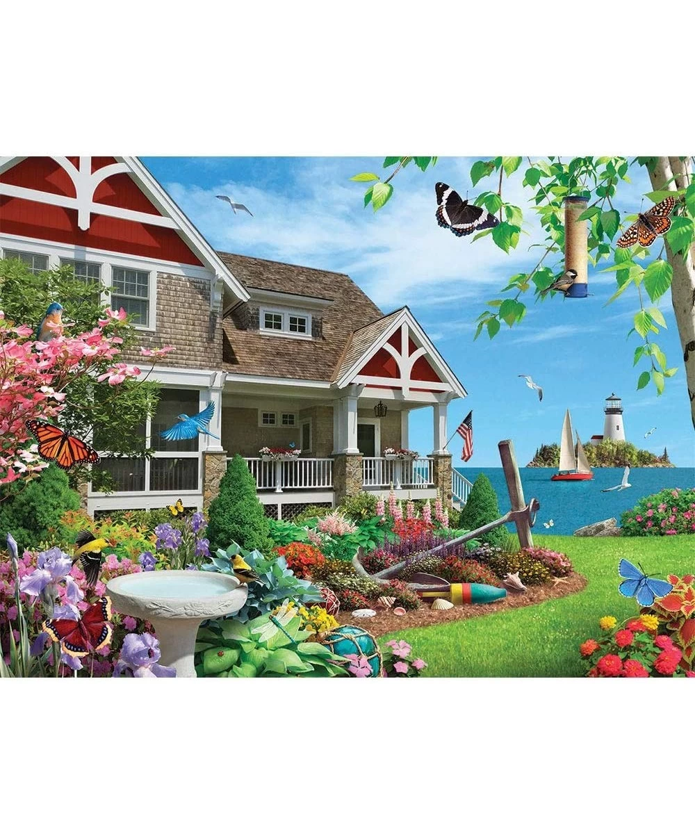 - 1000 Piece Jigsaw Puzzle for Adults 20" x 27"  - Blooming Beach House - 1000 pc Beach House Bird Flower Coast Jigsaw by Art...