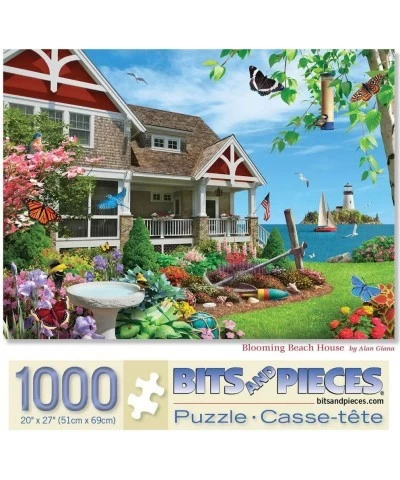 - 1000 Piece Jigsaw Puzzle for Adults 20" x 27"  - Blooming Beach House - 1000 pc Beach House Bird Flower Coast Jigsaw by Art...