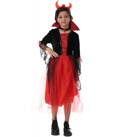 Girls Devil Costume Evil Vampire Dress Horns Outfits Role Play Wicked Tulle Dresses Headband 2 Pcs Sets Halloween $41.84 Kids...