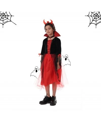 Girls Devil Costume Evil Vampire Dress Horns Outfits Role Play Wicked Tulle Dresses Headband 2 Pcs Sets Halloween $41.84 Kids...