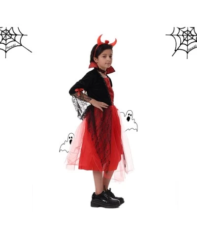 Girls Devil Costume Evil Vampire Dress Horns Outfits Role Play Wicked Tulle Dresses Headband 2 Pcs Sets Halloween $41.84 Kids...