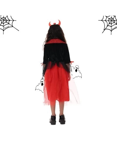 Girls Devil Costume Evil Vampire Dress Horns Outfits Role Play Wicked Tulle Dresses Headband 2 Pcs Sets Halloween $41.84 Kids...