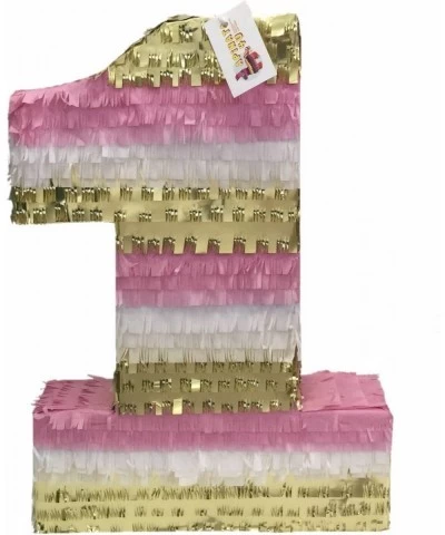 APINATA4U Large Number One Pinata 23" Tall Light Pink White & Gold $74.70 Piñatas