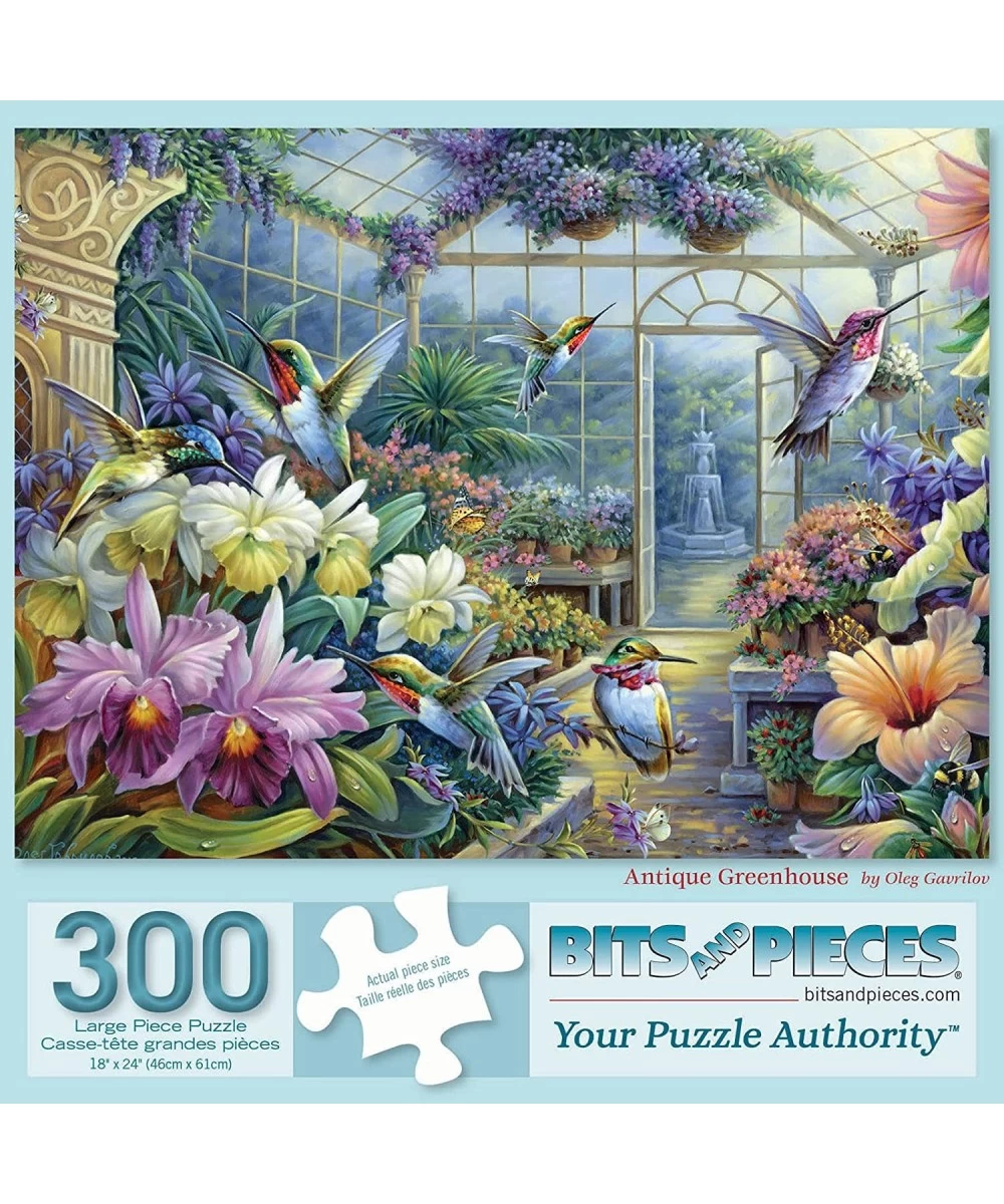 - 300 Piece Jigsaw Puzzle for Adults 18" x 24" - Antique Greenhouse - 300 pc Hummingbirds Flowers Butterflies - Jigsaw by Ole...