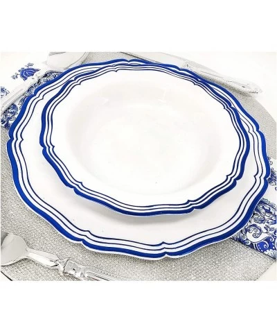 White and Royal Blue Dinner Plates - 10" Aristocrat Collection Pack of 10 $20.09 Kids' Party Tableware