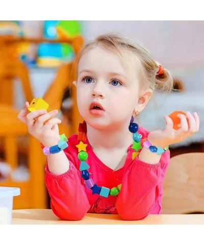 42PCS Lacing Beads Montessori Toys for Toddlers Wooden Primary String Threading Beads Rainbow Lacing Toy Preschool Fine Motor...