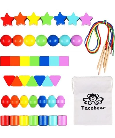 42PCS Lacing Beads Montessori Toys for Toddlers Wooden Primary String Threading Beads Rainbow Lacing Toy Preschool Fine Motor...