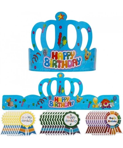 30 Pack Birthday Crowns Party Hats for Kids Classroom with 30 Pcs Badge Stickers for Preschool Kindergarten School Party Supp...