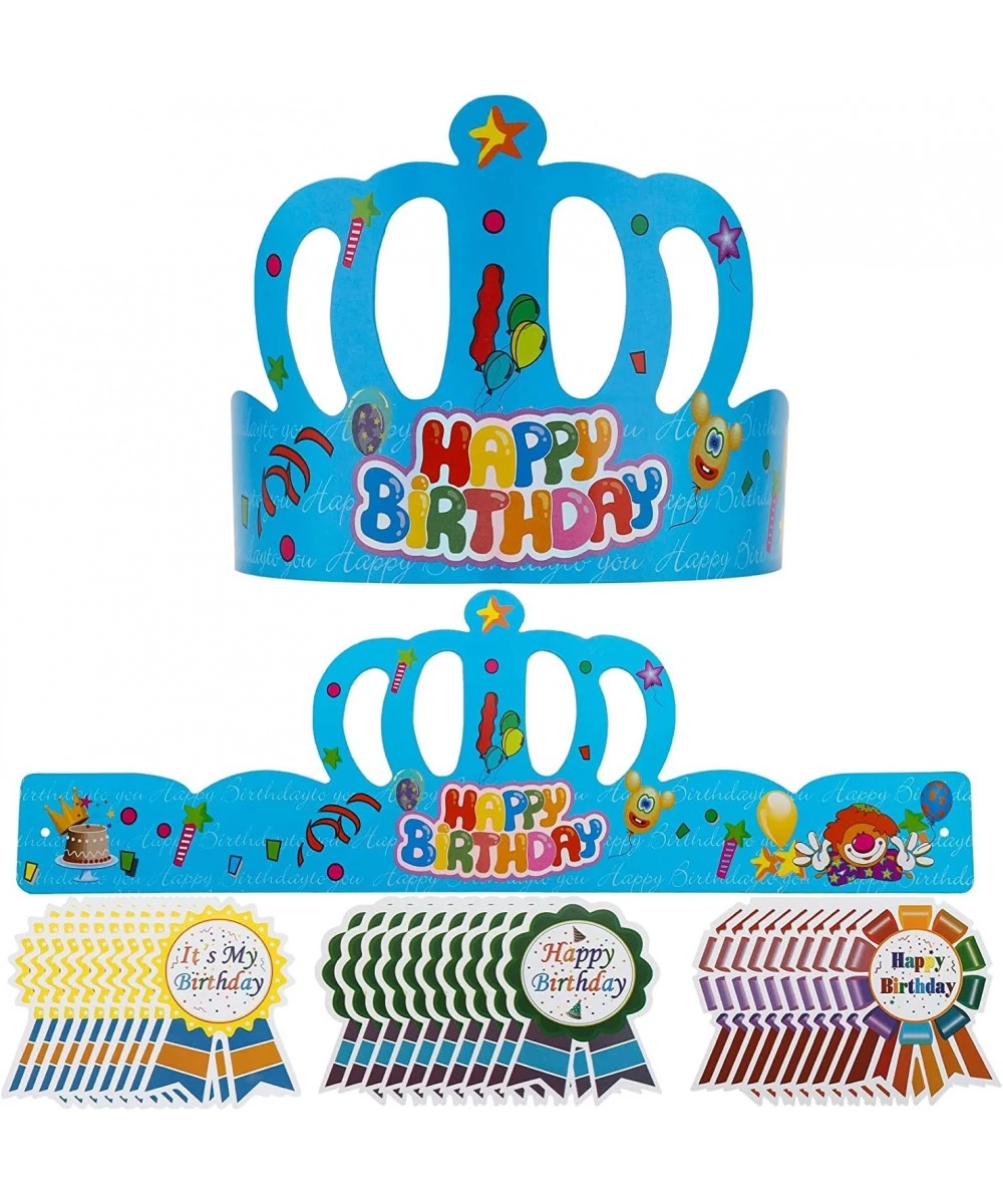 30 Pack Birthday Crowns Party Hats for Kids Classroom with 30 Pcs Badge Stickers for Preschool Kindergarten School Party Supp...