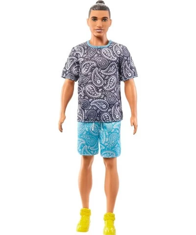 ?Ken Doll Kids Toys Fashionistas Brown Hair in Bun Paisley Tee and Shorts Clothes and Accessories $13.62 Dolls