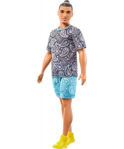 ?Ken Doll Kids Toys Fashionistas Brown Hair in Bun Paisley Tee and Shorts Clothes and Accessories $13.62 Dolls