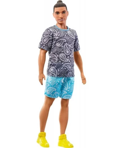 ?Ken Doll Kids Toys Fashionistas Brown Hair in Bun Paisley Tee and Shorts Clothes and Accessories $13.62 Dolls