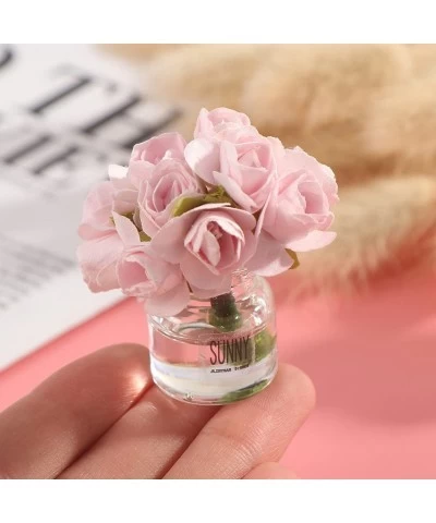 2 Pcs Dollhouse Miniature Flowers Dollhouse Mini Vase with Flower Dolls House Flower Glass Vase 1:12 Scale Dollhouse Miniatur...