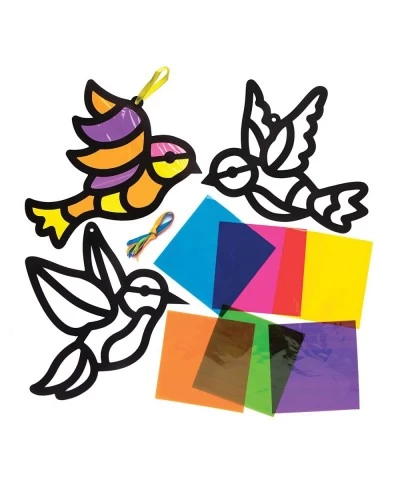 AW299 Bird Stained Glass Decorations - Pack of 6 Spring Themed Craft Kits for Kids to Decorate and Display $17.31 Kids' Drawi...