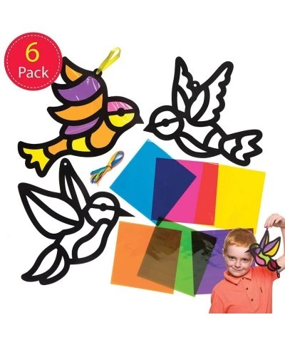 AW299 Bird Stained Glass Decorations - Pack of 6 Spring Themed Craft Kits for Kids to Decorate and Display $17.31 Kids' Drawi...