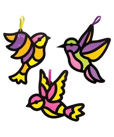 AW299 Bird Stained Glass Decorations - Pack of 6 Spring Themed Craft Kits for Kids to Decorate and Display $17.31 Kids' Drawi...