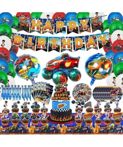 154Pcs Blaze and the Monster Machines Party Supplies for 10 Guests With Birthday Banner Cake Toppers Cupcake Toppers Latex Ba...