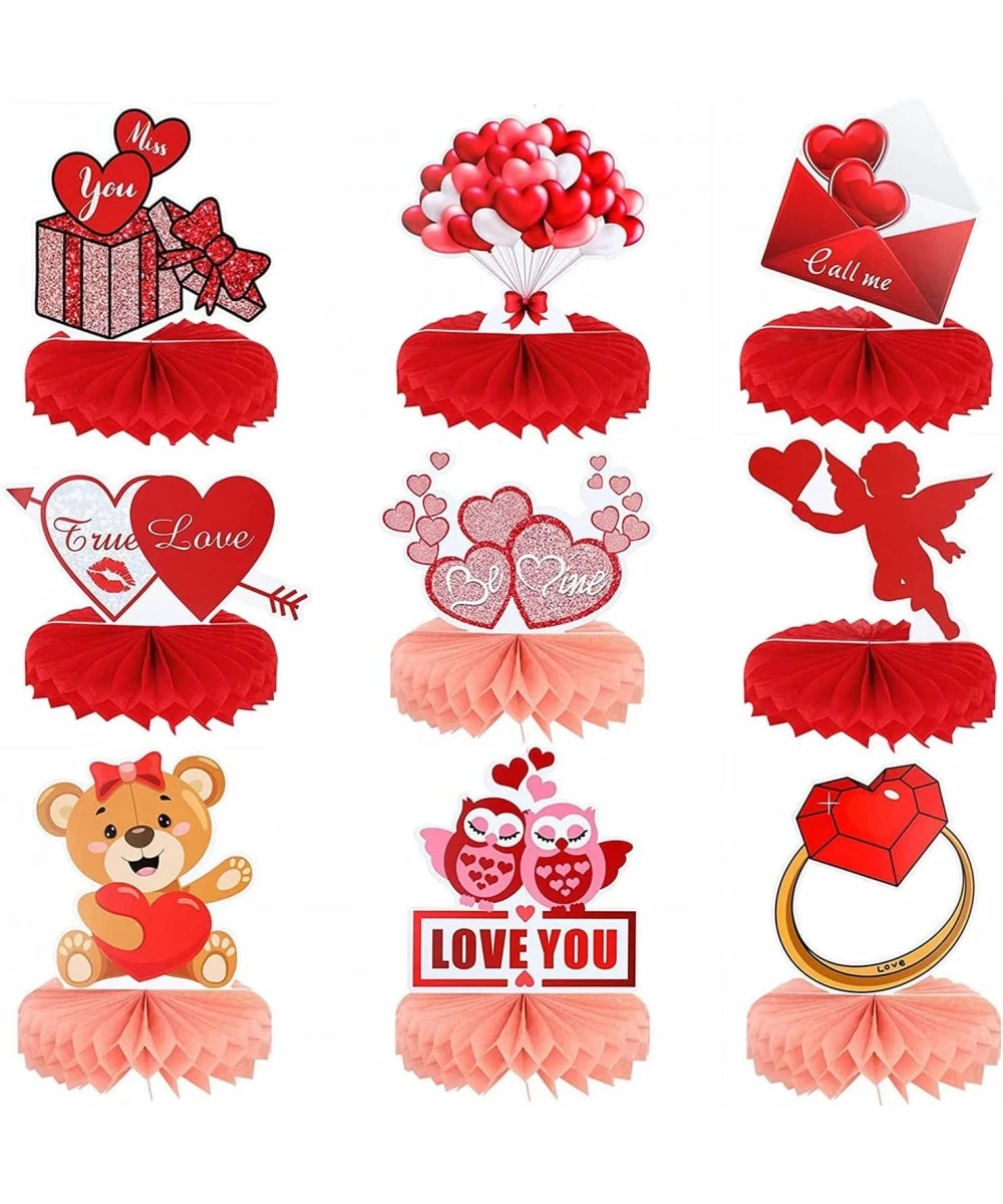 9 Pieces Valentine's Day Honeycomb Centerpieces Valentines Table Toppers Heart Shaped Cupid Valentines Honeycomb Table Center...