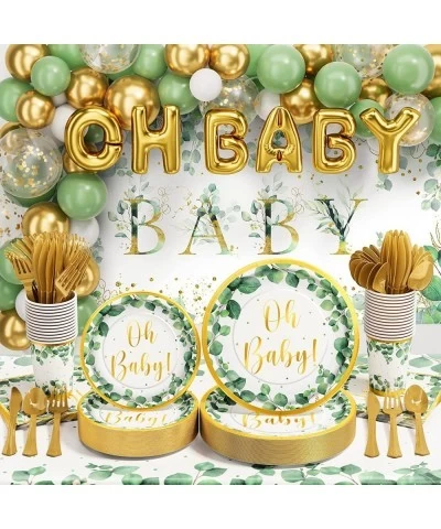 Girl Boy Sage Green Baby Shower Decorations 247 PCS (25 Guest) Boho Greency Party Supplies with Paper Plate Napkin Cup Cutler...