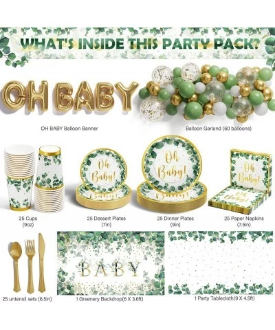 Girl Boy Sage Green Baby Shower Decorations 247 PCS (25 Guest) Boho Greency Party Supplies with Paper Plate Napkin Cup Cutler...