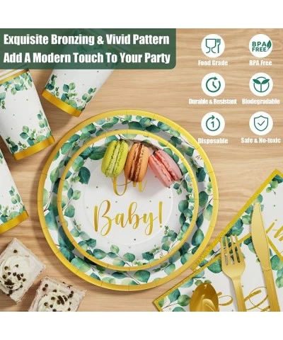 Girl Boy Sage Green Baby Shower Decorations 247 PCS (25 Guest) Boho Greency Party Supplies with Paper Plate Napkin Cup Cutler...