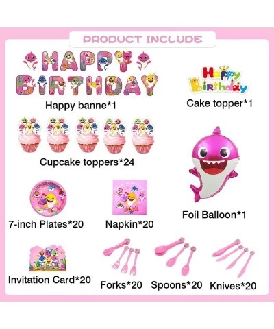 293pcs Pink Shark Birthday Decorations for 20 Guests Pink Shark Party Supplies Including Birthday Banner Cake Topper Cupcake ...