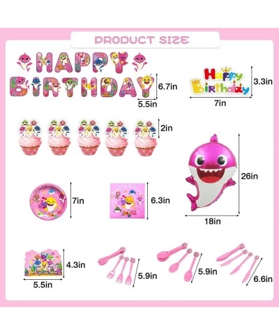 293pcs Pink Shark Birthday Decorations for 20 Guests Pink Shark Party Supplies Including Birthday Banner Cake Topper Cupcake ...