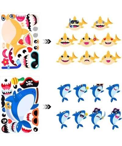 24 Sheets Shark Make Your Own Stickers Decorative for Kids Shark Theme Sticker Mix And Match Shark Sticker Shark Birthday Par...