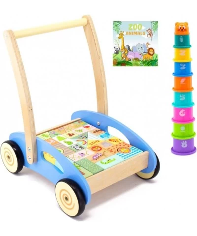 1 Year Old Boy Girl Gifts - Wooden Baby Walker - Includes Stacking Cups Zoo Themed Blocks and a Book $51.03 Early Development...