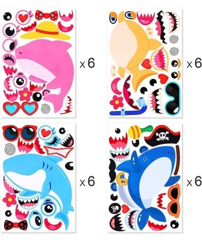 24 Sheets Shark Make Your Own Stickers Decorative for Kids Shark Theme Sticker Mix And Match Shark Sticker Shark Birthday Par...