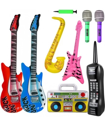 Retro Inflatable Music Instruments Set Include Inflatable Rock Star Guitar Bass Saxophone Microphones Mobile Phone and Boombo...