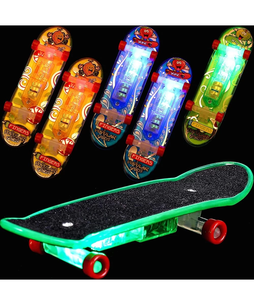 6 Pieces Light up Mini Finger Toys Set Finger Skateboards for Kids LED Fingerboard Creative Fingertips Movement Mini Skateboa...