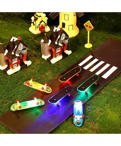 6 Pieces Light up Mini Finger Toys Set Finger Skateboards for Kids LED Fingerboard Creative Fingertips Movement Mini Skateboa...