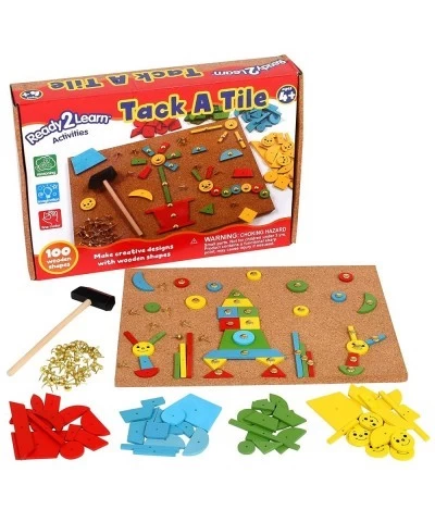 Tack A Tile - Wooden Hammer Toy for Kids Aged 4 and up - 100 Shapes - Big Corkboard - Kid-Friendly Tacks - Foster Imagination...